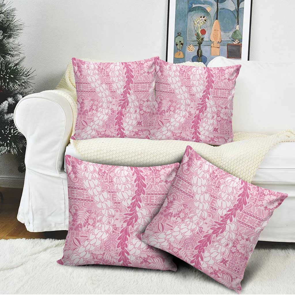 Pink Puakenikeni and Maile Lei Pillow Cover Hawaiian Style Tribal Tapa Double Strand Lei - Polynesian Pride
