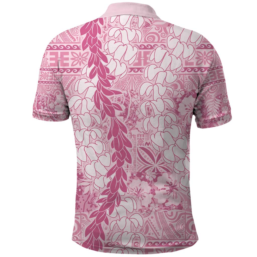 Pink Puakenikeni and Maile Lei Polo Shirt Hawaiian Style Tribal Tapa Double Strand Lei LT9 - Polynesian Pride