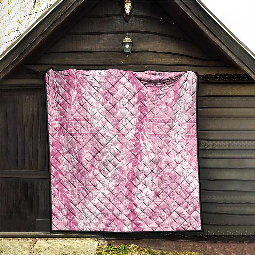 Pink Puakenikeni and Maile Lei Quilt Hawaiian Style Tribal Tapa Double Strand Lei