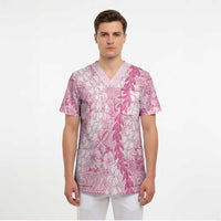 Pink Puakenikeni and Maile Lei Scrub Top Hawaiian Style Tribal Tapa Double Strand Lei - Polynesian Pride