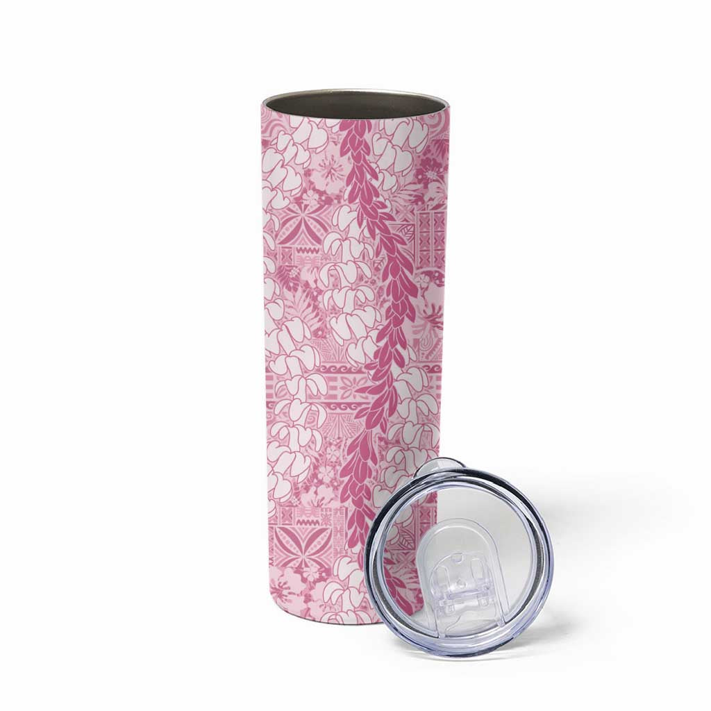 Pink Puakenikeni and Maile Lei Skinny Tumbler Hawaiian Style Tribal Tapa Double Strand Lei LT9 - Polynesian Pride