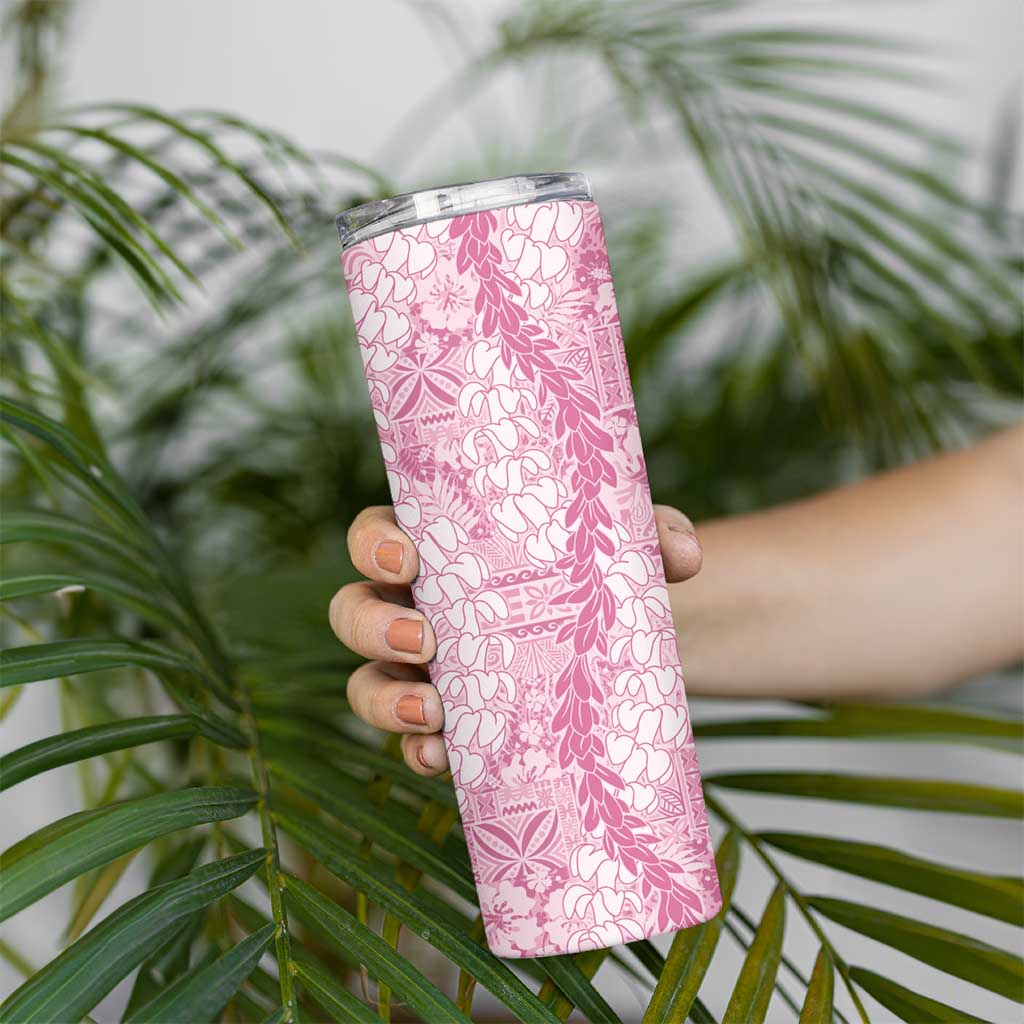 Pink Puakenikeni and Maile Lei Skinny Tumbler Hawaiian Style Tribal Tapa Double Strand Lei LT9 - Polynesian Pride