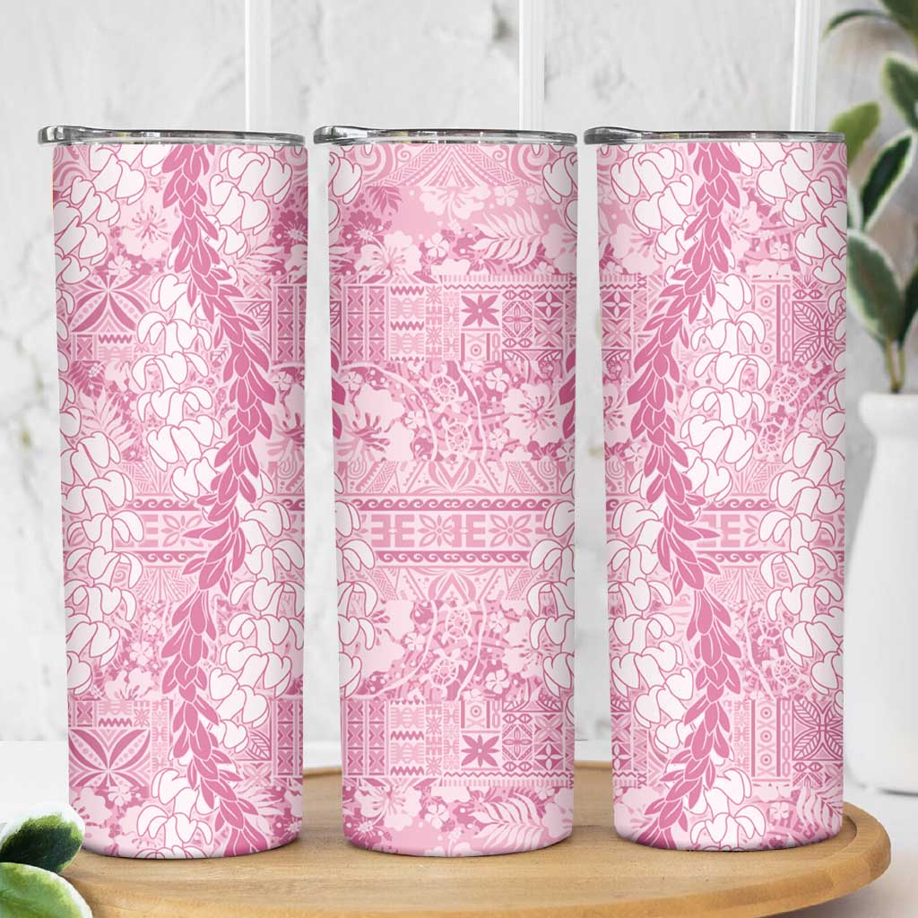 Pink Puakenikeni and Maile Lei Skinny Tumbler Hawaiian Style Tribal Tapa Double Strand Lei LT9 - Polynesian Pride
