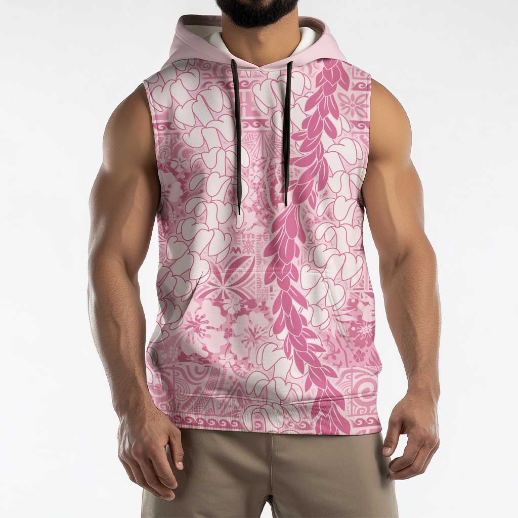 Pink Puakenikeni and Maile Lei Sleeveless Hoodie Hawaiian Style Tribal Tapa Double Strand Lei LT9 - Polynesian Pride