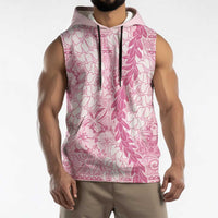 Pink Puakenikeni and Maile Lei Sleeveless Hoodie Hawaiian Style Tribal Tapa Double Strand Lei LT9 - Polynesian Pride