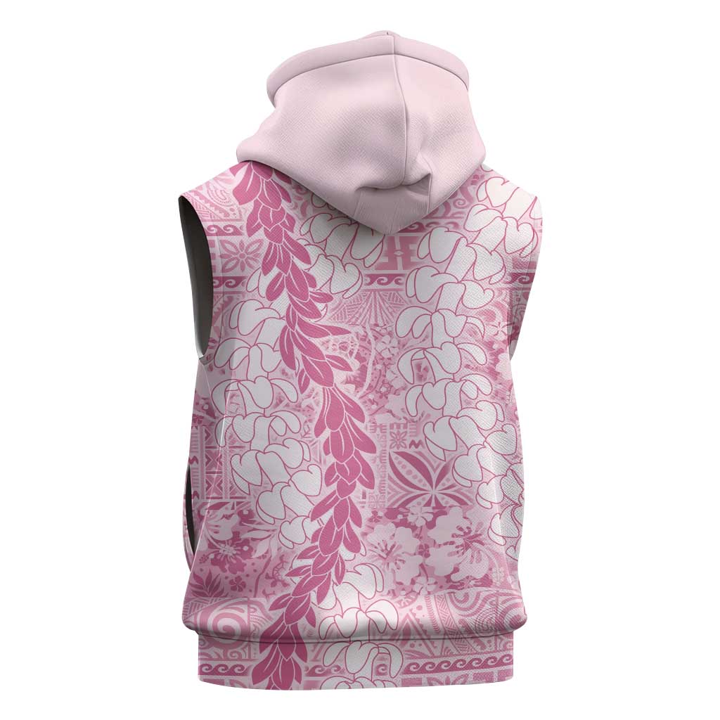 Pink Puakenikeni and Maile Lei Sleeveless Zip Hoodie Hawaiian Style Tribal Tapa Double Strand Lei LT9 - Polynesian Pride