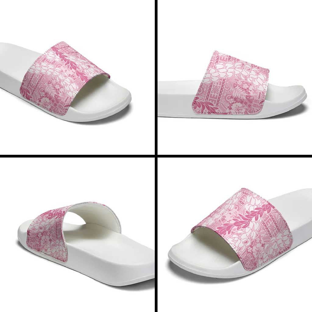 Pink Puakenikeni and Maile Lei Slide Sandals Hawaiian Style Tribal Tapa Double Strand Lei - Polynesian Pride