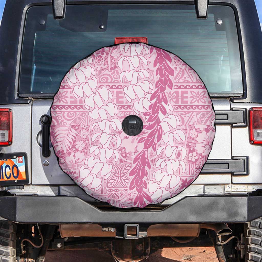 Pink Puakenikeni and Maile Lei Spare Tire Cover Hawaiian Style Tribal Tapa Double Strand Lei LT9 Pink - Polynesian Pride