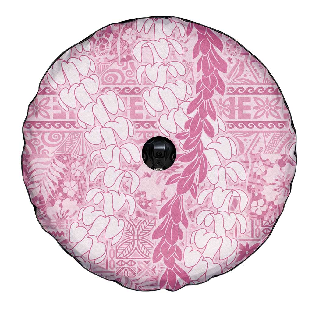 Pink Puakenikeni and Maile Lei Spare Tire Cover Hawaiian Style Tribal Tapa Double Strand Lei LT9 - Polynesian Pride