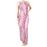 Pink Puakenikeni and Maile Lei Tank Maxi Dress Hawaiian Style Tribal Tapa Double Strand Lei LT9 Women Pink - Polynesian Pride