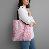 Pink Puakenikeni and Maile Lei Tote Bag Hawaiian Style Tribal Tapa Double Strand Lei - Polynesian Pride