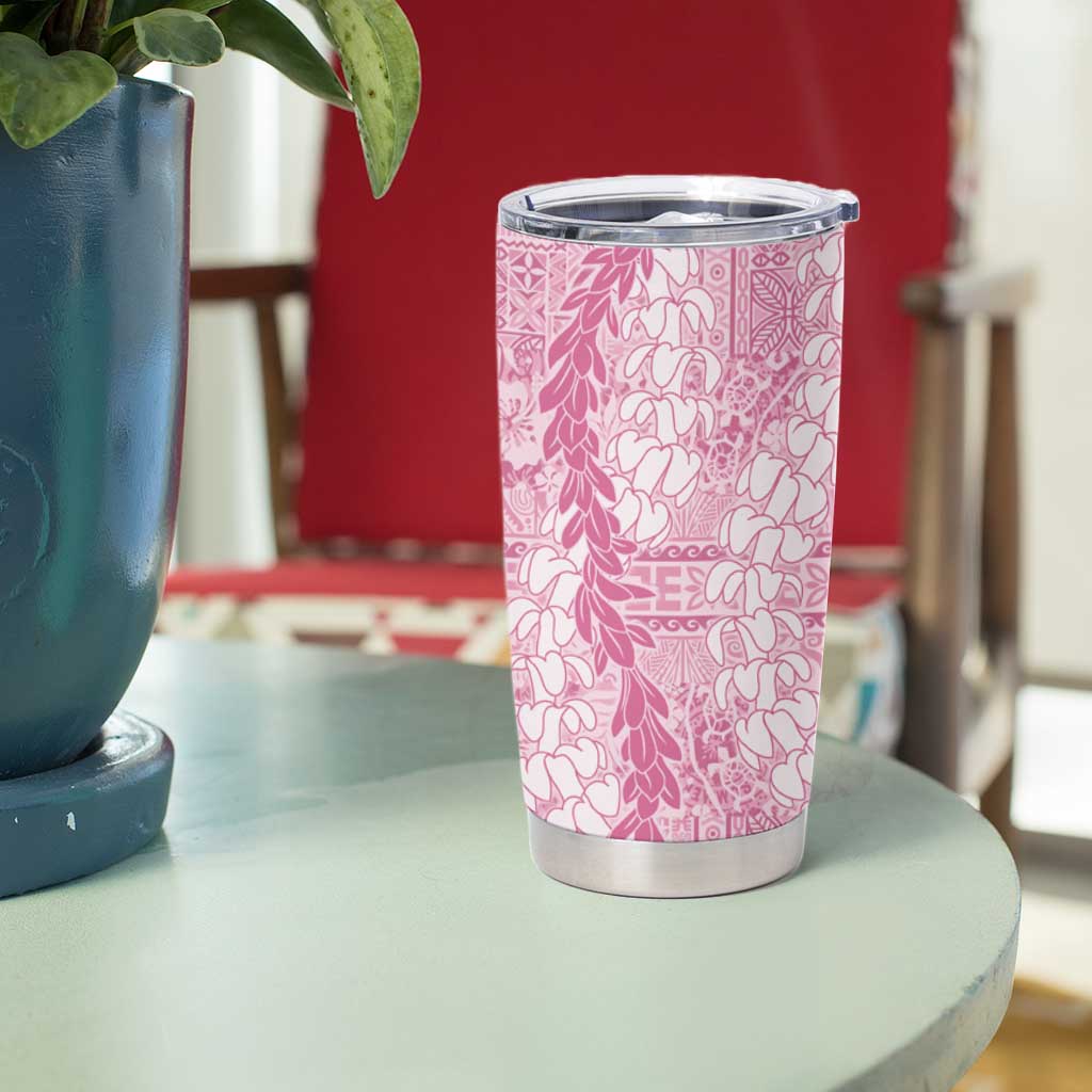 Pink Puakenikeni and Maile Lei Tumbler Cup Hawaiian Style Tribal Tapa Double Strand Lei LT9 - Polynesian Pride