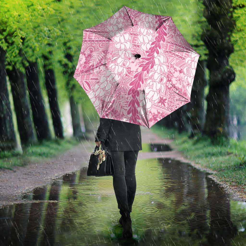 Pink Puakenikeni and Maile Lei Umbrella Hawaiian Style Tribal Tapa Double Strand Lei - Polynesian Pride