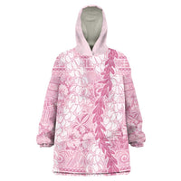 Pink Puakenikeni and Maile Lei Wearable Blanket Hoodie Hawaiian Style Tribal Tapa Double Strand Lei LT9 One Size Pink - Polynesian Pride