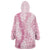 Pink Puakenikeni and Maile Lei Wearable Blanket Hoodie Hawaiian Style Tribal Tapa Double Strand Lei