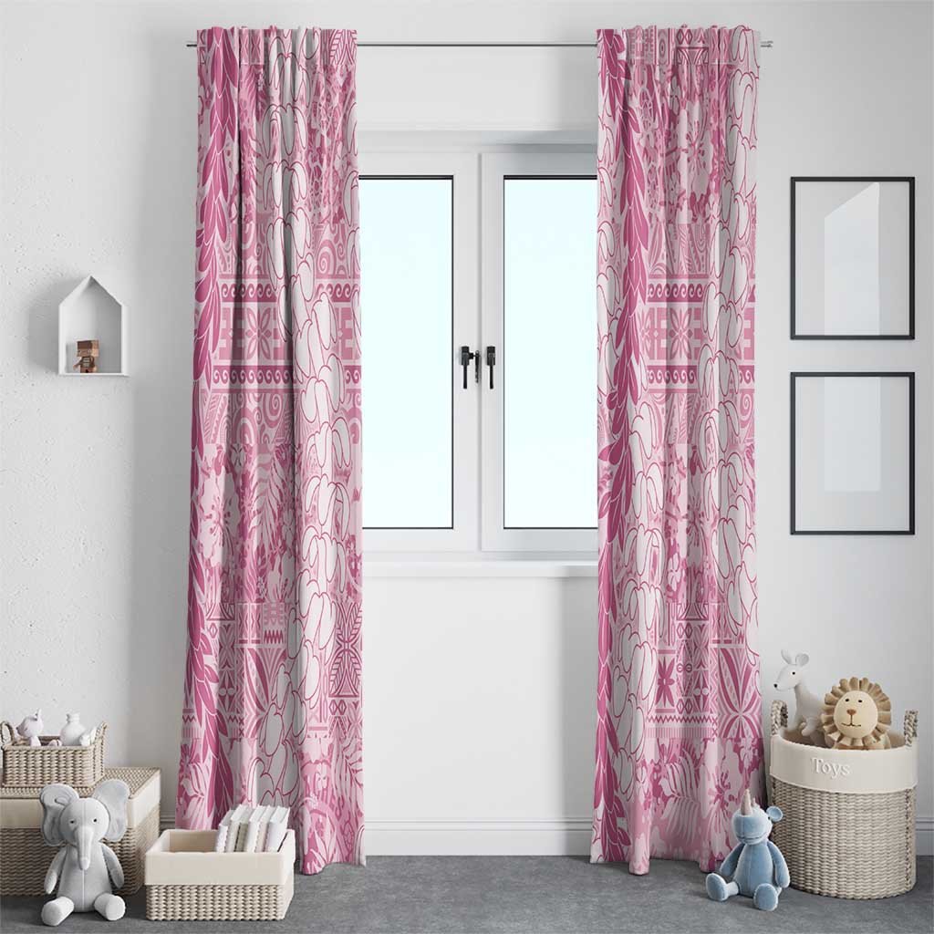 Pink Puakenikeni and Maile Lei Window Curtain Hawaiian Style Tribal Tapa Double Strand Lei