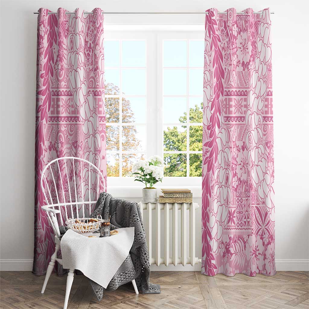 Pink Puakenikeni and Maile Lei Window Curtain Hawaiian Style Tribal Tapa Double Strand Lei