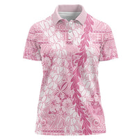 Pink Puakenikeni and Maile Lei Women Polo Shirt Hawaiian Style Tribal Tapa Double Strand Lei LT9 Female Pink - Polynesian Pride
