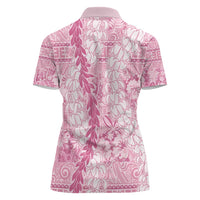 Pink Puakenikeni and Maile Lei Women Polo Shirt Hawaiian Style Tribal Tapa Double Strand Lei LT9 - Polynesian Pride