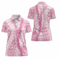 Pink Puakenikeni and Maile Lei Women Polo Shirt Hawaiian Style Tribal Tapa Double Strand Lei LT9 - Polynesian Pride