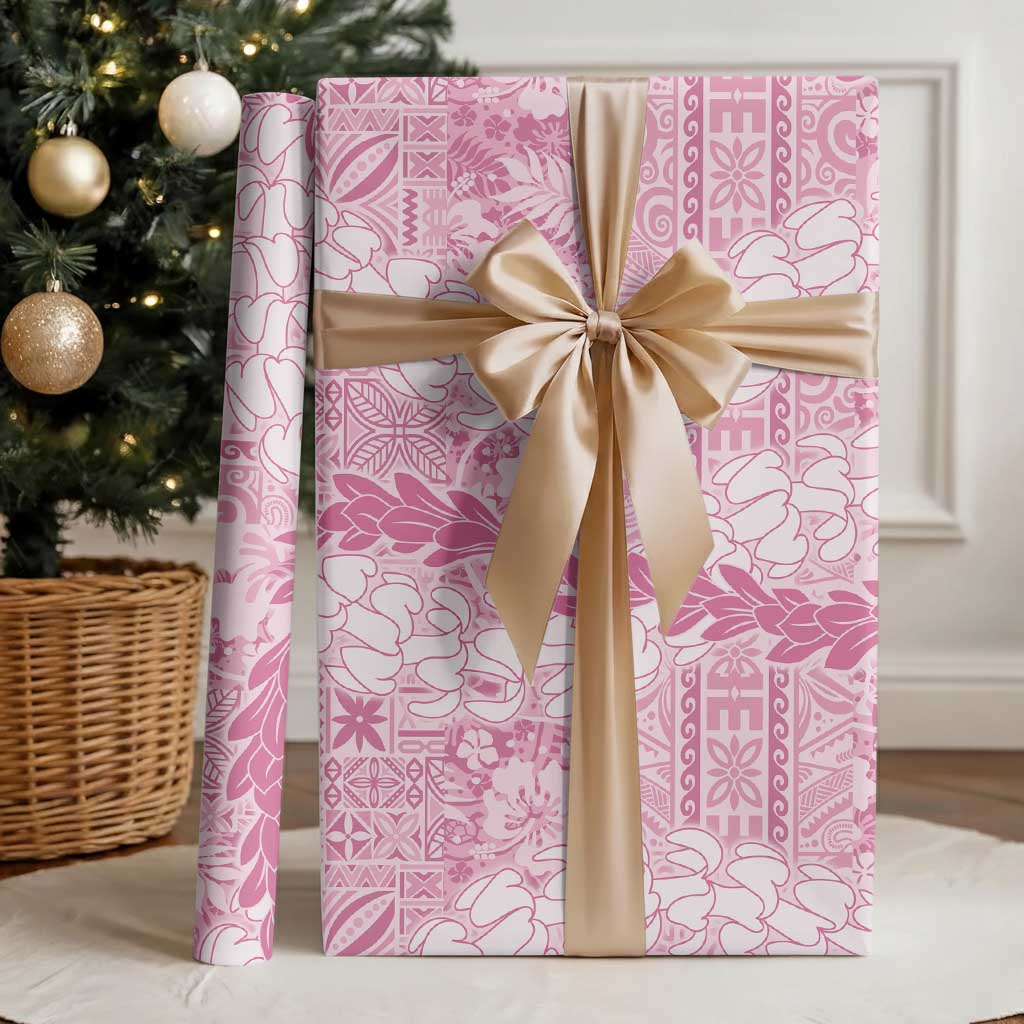Pink Puakenikeni and Maile Lei Wrapping Paper Hawaiian Style Tribal Tapa Double Strand Lei - Polynesian Pride