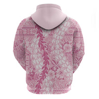 Pink Puakenikeni and Maile Lei Zip Hoodie Hawaiian Style Tribal Tapa Double Strand Lei LT9 - Polynesian Pride