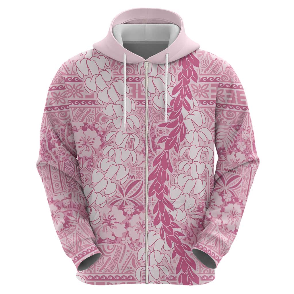 Pink Puakenikeni and Maile Lei Zip Hoodie Hawaiian Style Tribal Tapa Double Strand Lei LT9 - Polynesian Pride