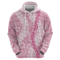 Pink Puakenikeni and Maile Lei Zip Hoodie Hawaiian Style Tribal Tapa Double Strand Lei LT9 - Polynesian Pride