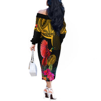 Personalised Papua New Guinea Rugby Off The Shoulder Long Sleeve Dress PNG Kumuls Champions Pacific Bowl LT9 - Polynesian Pride