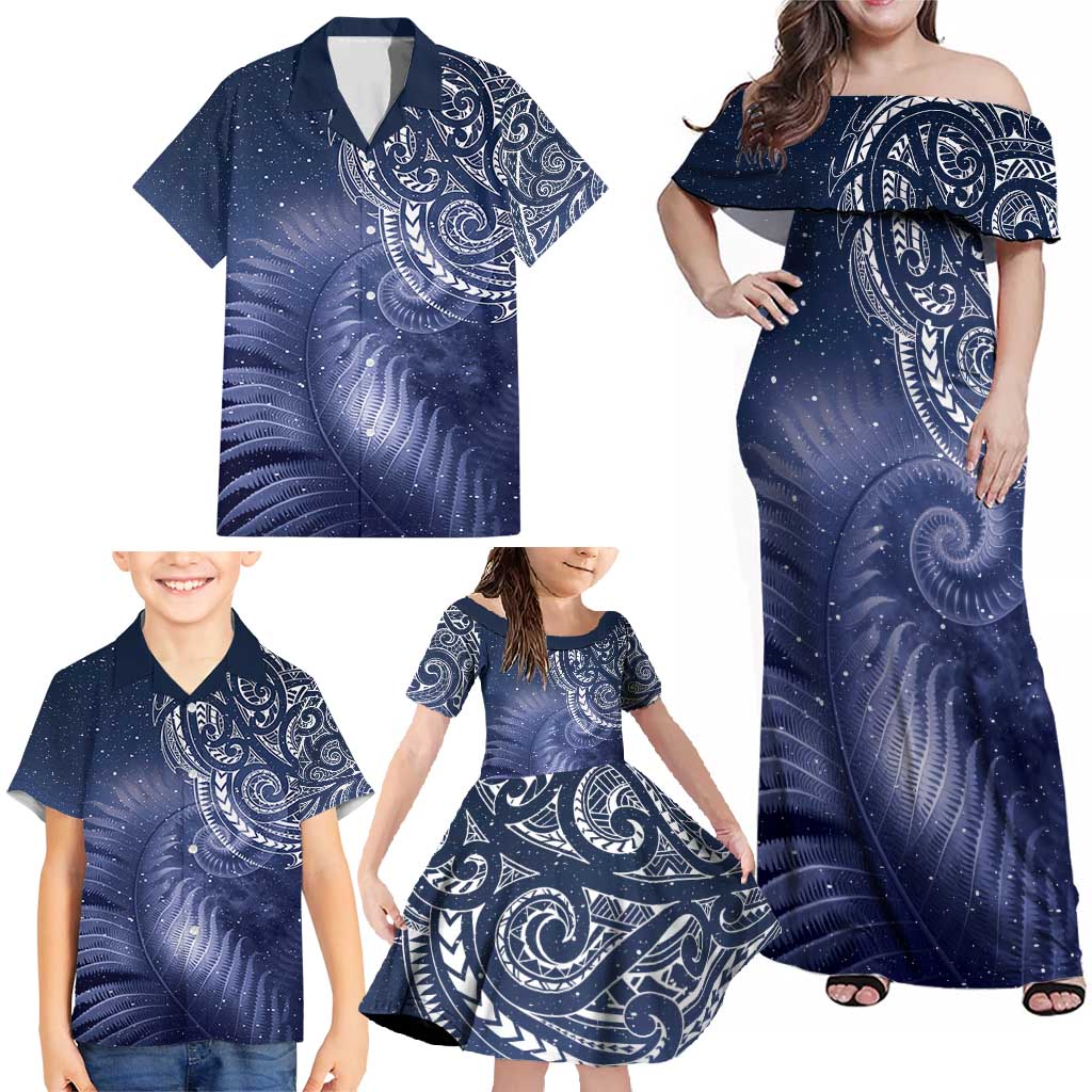 New Zealand Galaxy Fern Family Matching Off Shoulder Maxi Dress and Hawaiian Shirt LT9 - Polynesian Pride