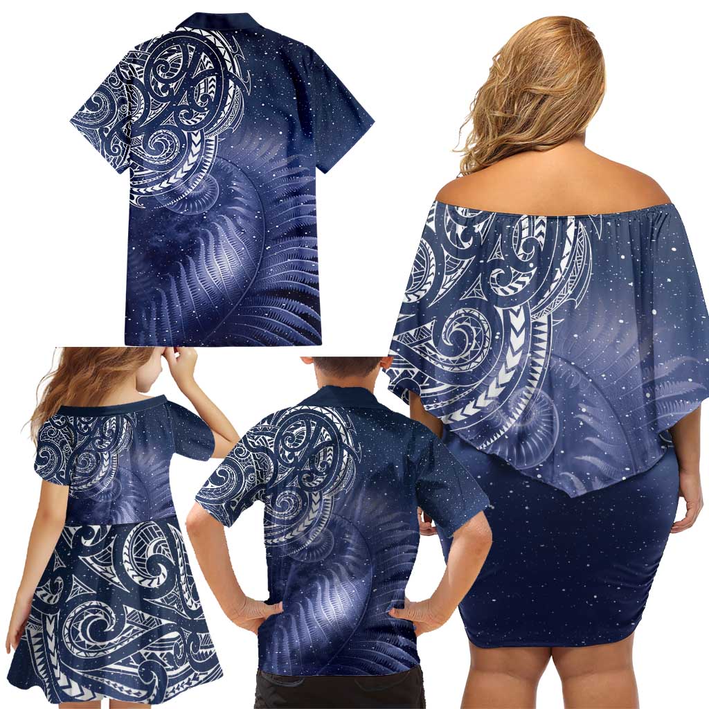 New Zealand Galaxy Fern Family Matching Off Shoulder Short Dress and Hawaiian Shirt LT9 - Polynesian Pride