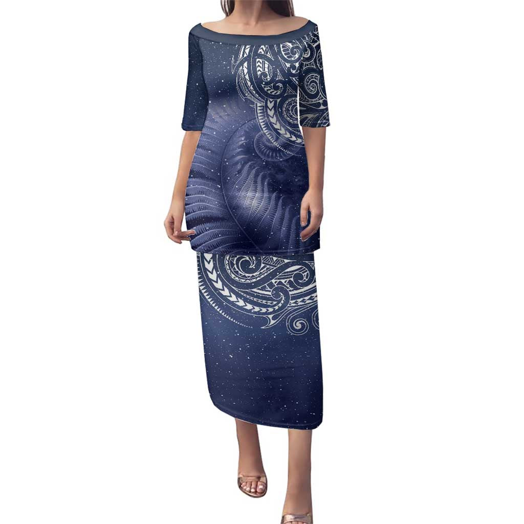 New Zealand Galaxy Fern Family Matching Puletasi and Hawaiian Shirt LT9 Mom's Dress Galaxy - Polynesian Pride