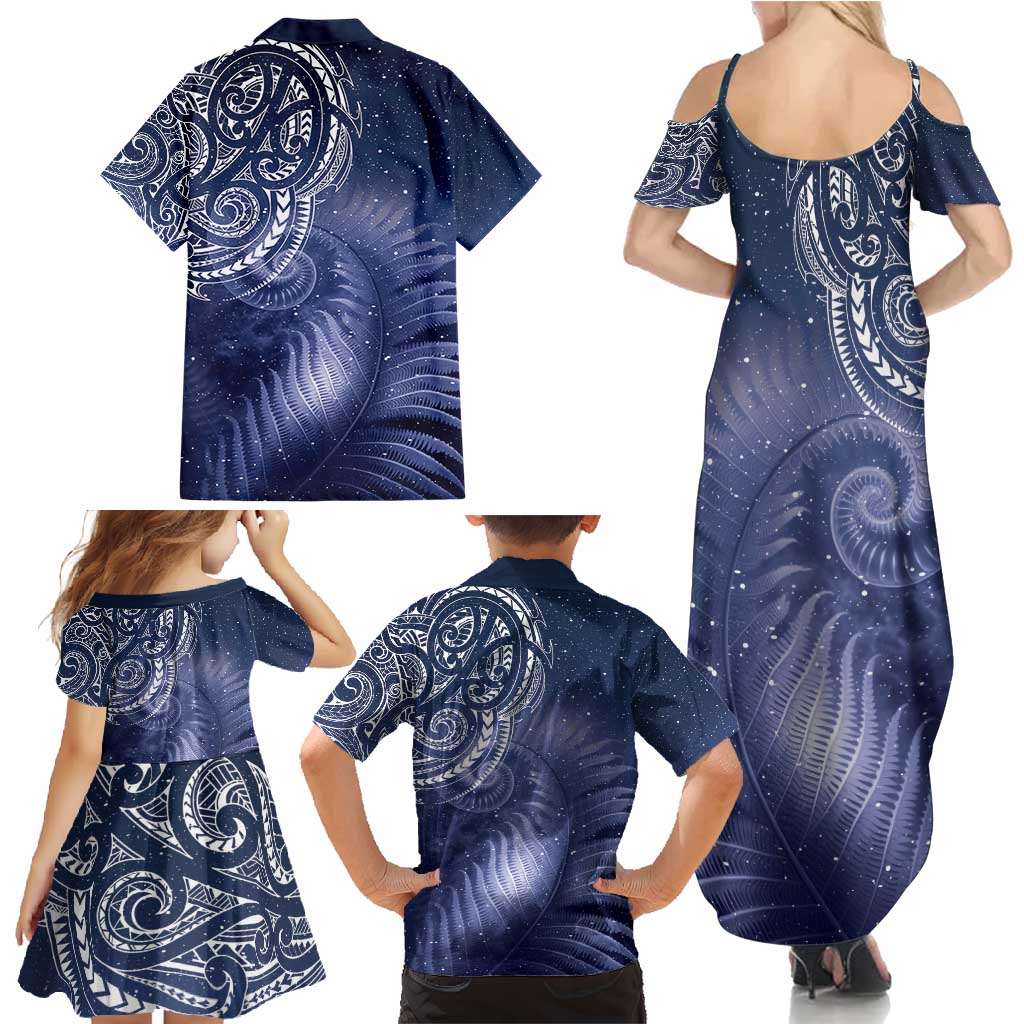 New Zealand Galaxy Fern Family Matching Summer Maxi Dress and Hawaiian Shirt LT9 - Polynesian Pride
