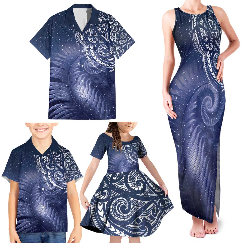 New Zealand Galaxy Fern Family Matching Tank Maxi Dress and Hawaiian Shirt LT9 - Polynesian Pride