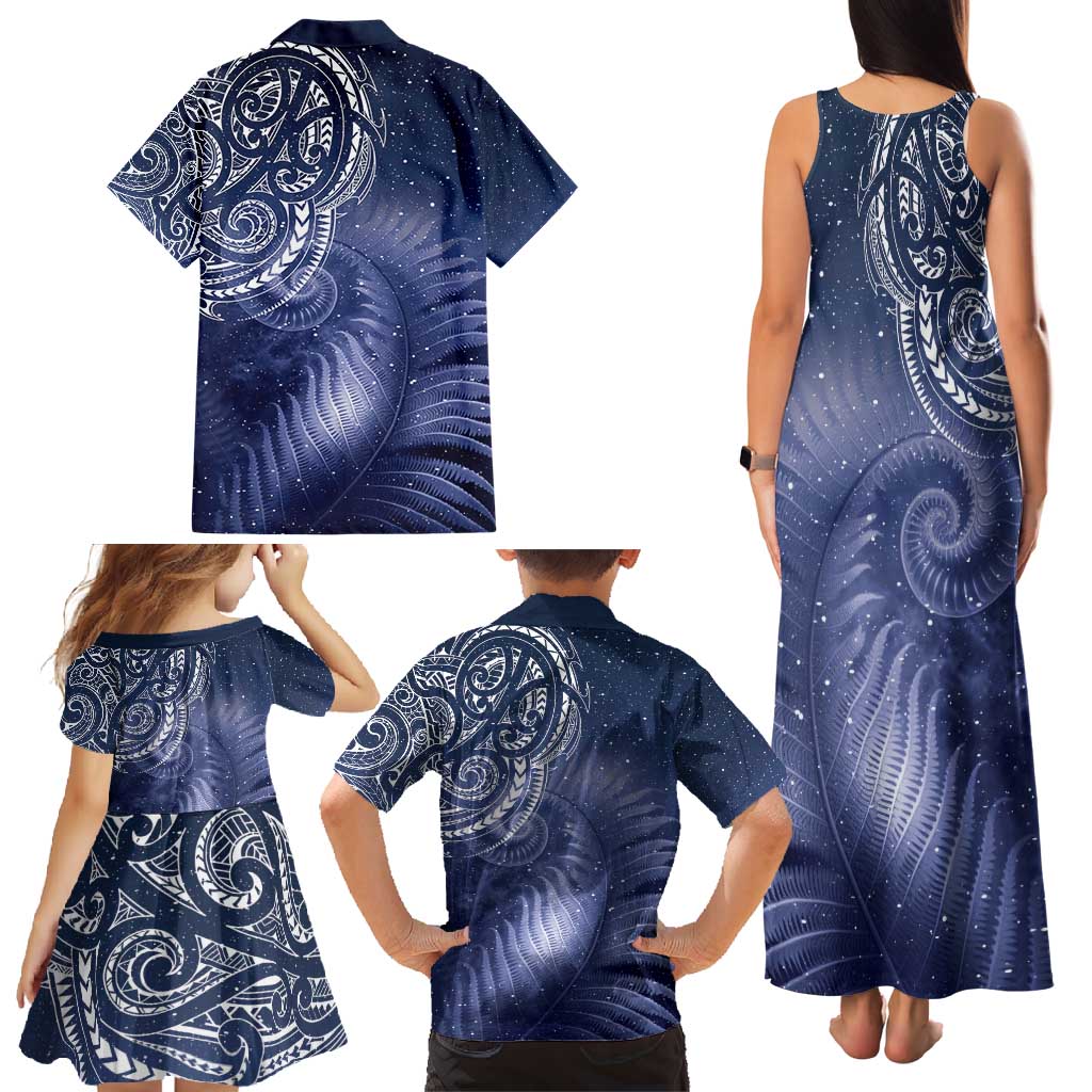 New Zealand Galaxy Fern Family Matching Tank Maxi Dress and Hawaiian Shirt LT9 - Polynesian Pride