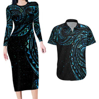 New Zealand Tribal Tattoo Couples Matching Long Sleeve Bodycon Dress and Hawaiian Shirt With Matariki Art LT9 Galaxy - Polynesian Pride
