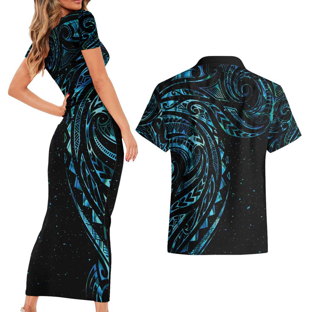 New Zealand Tribal Tattoo Couples Matching Short Sleeve Bodycon Dress and Hawaiian Shirt With Matariki Art LT9 - Polynesian Pride