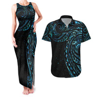 New Zealand Tribal Tattoo Couples Matching Tank Maxi Dress and Hawaiian Shirt With Matariki Art LT9 Galaxy - Polynesian Pride