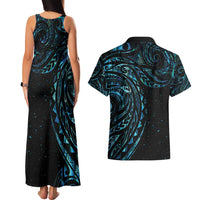 New Zealand Tribal Tattoo Couples Matching Tank Maxi Dress and Hawaiian Shirt With Matariki Art LT9 - Polynesian Pride