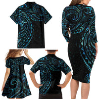 New Zealand Tribal Tattoo Family Matching Long Sleeve Bodycon Dress and Hawaiian Shirt With Matariki Art LT9 - Polynesian Pride