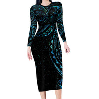 New Zealand Tribal Tattoo Family Matching Long Sleeve Bodycon Dress and Hawaiian Shirt With Matariki Art LT9 Mom's Dress Galaxy - Polynesian Pride