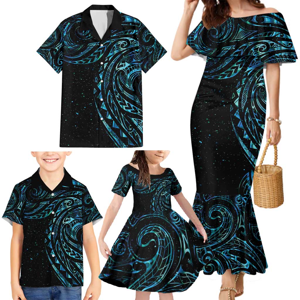 New Zealand Tribal Tattoo Family Matching Mermaid Dress and Hawaiian Shirt With Matariki Art LT9 - Polynesian Pride