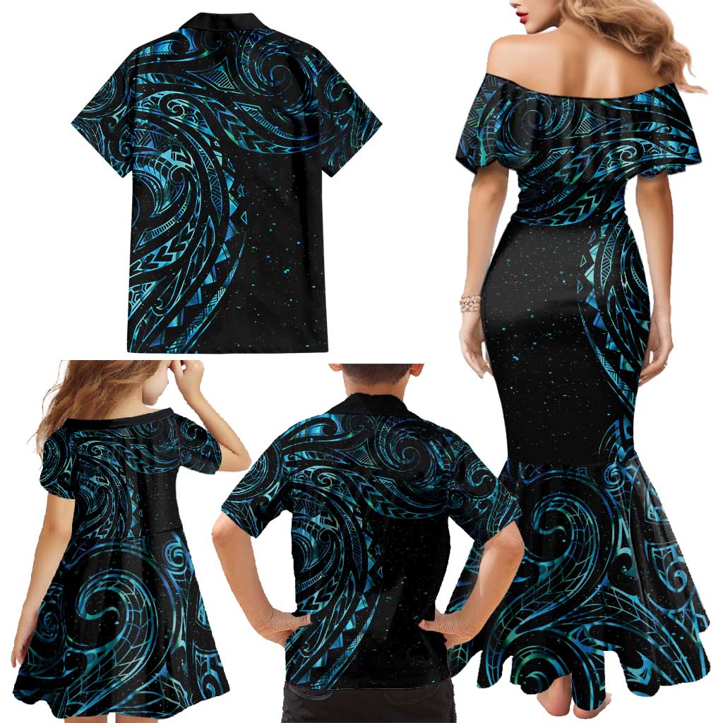 New Zealand Tribal Tattoo Family Matching Mermaid Dress and Hawaiian Shirt With Matariki Art LT9 - Polynesian Pride