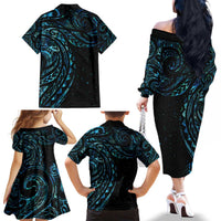 New Zealand Tribal Tattoo Family Matching Off The Shoulder Long Sleeve Dress and Hawaiian Shirt With Matariki Art LT9 - Polynesian Pride