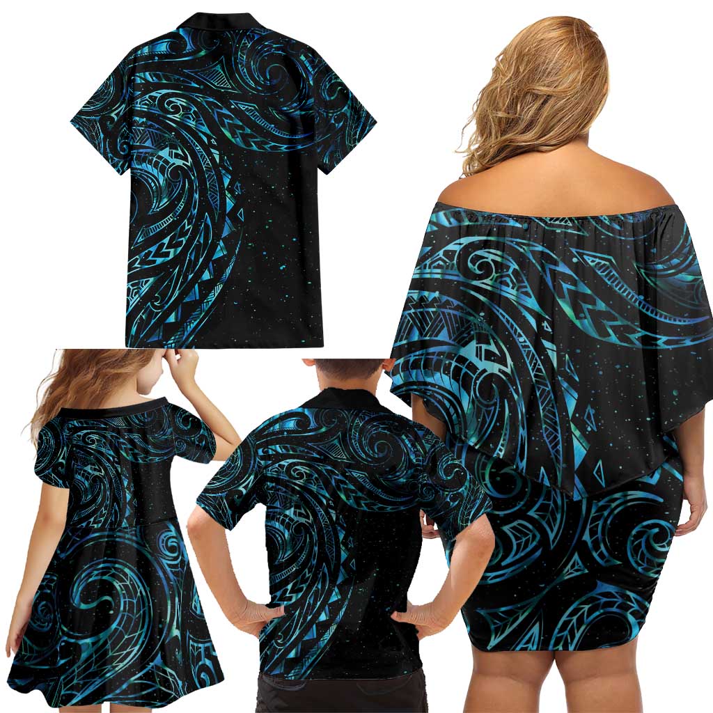 New Zealand Tribal Tattoo Family Matching Off Shoulder Short Dress and Hawaiian Shirt With Matariki Art LT9 - Polynesian Pride
