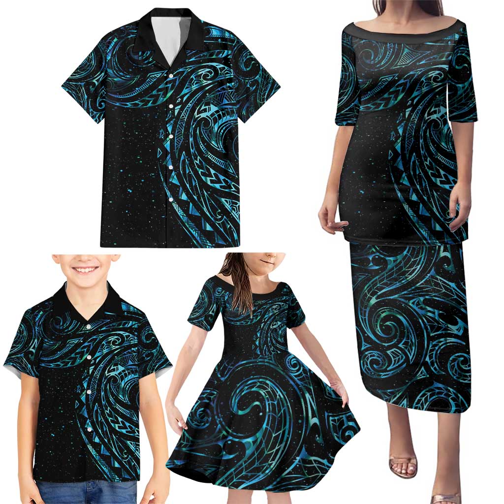 New Zealand Tribal Tattoo Family Matching Puletasi and Hawaiian Shirt With Matariki Art LT9 - Polynesian Pride