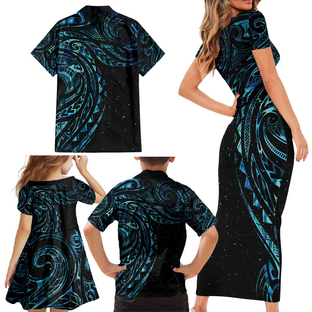 New Zealand Tribal Tattoo Family Matching Short Sleeve Bodycon Dress and Hawaiian Shirt With Matariki Art LT9 - Polynesian Pride