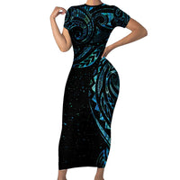 New Zealand Tribal Tattoo Family Matching Short Sleeve Bodycon Dress and Hawaiian Shirt With Matariki Art LT9 Mom's Dress Galaxy - Polynesian Pride