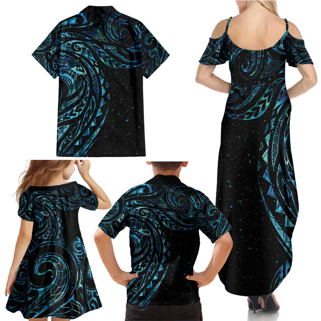 New Zealand Tribal Tattoo Family Matching Summer Maxi Dress and Hawaiian Shirt With Matariki Art LT9 - Polynesian Pride