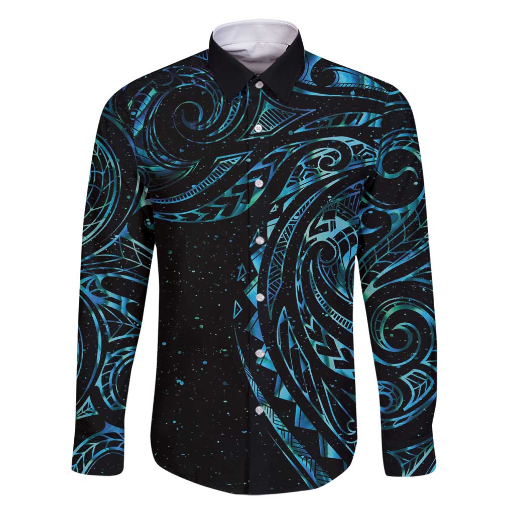New Zealand Tribal Tattoo Family Matching Summer Maxi Dress and Hawaiian Shirt With Matariki Art LT9 Dad's Shirt - Long Sleeve Galaxy - Polynesian Pride